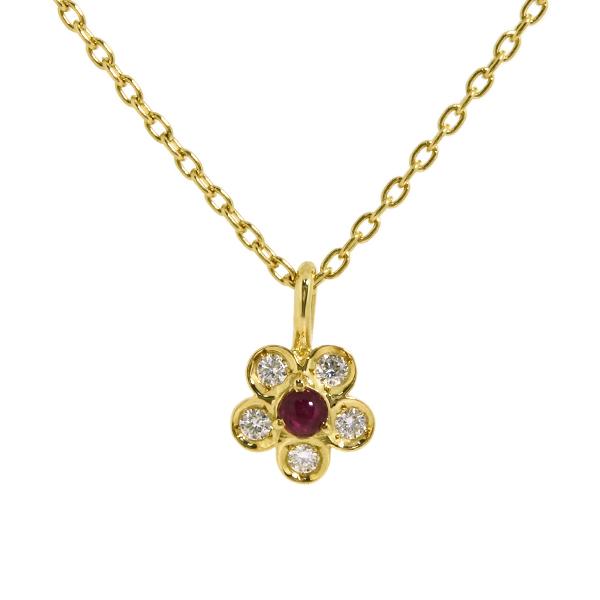 格安即決 ペンダント フラワーモチーフ 中古 クリスチャンディオール ネックレス Dior Christian イエローゴールド K18yg ルビー ダイヤモンド ネックレス ペンダント Hassoncaterers Com