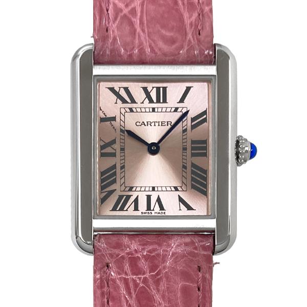 カルティエ タンクソロ SM W5200000 クォーツ ステンレススチール ワニ革 ピンク文字盤 長方形 Tank Cartier