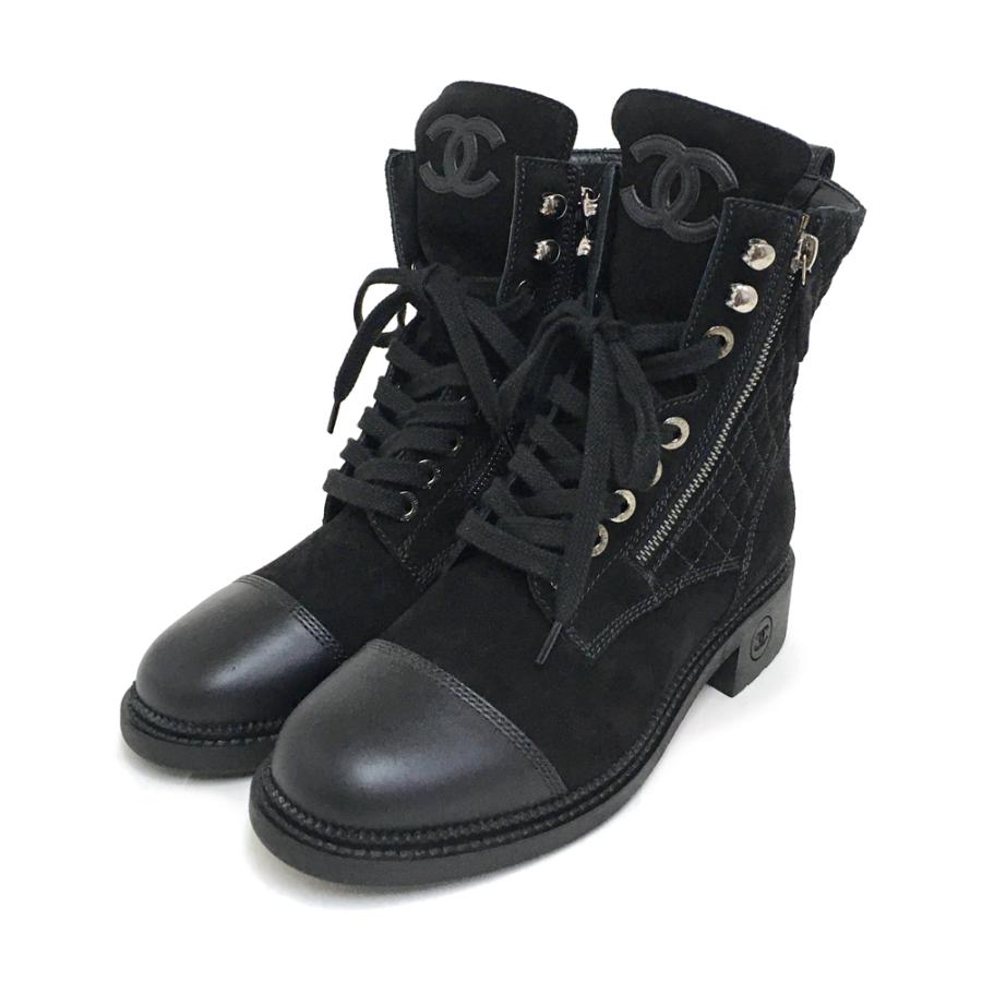 CHANEL [中古] シャネル スエード レースアップ ショートブーツ