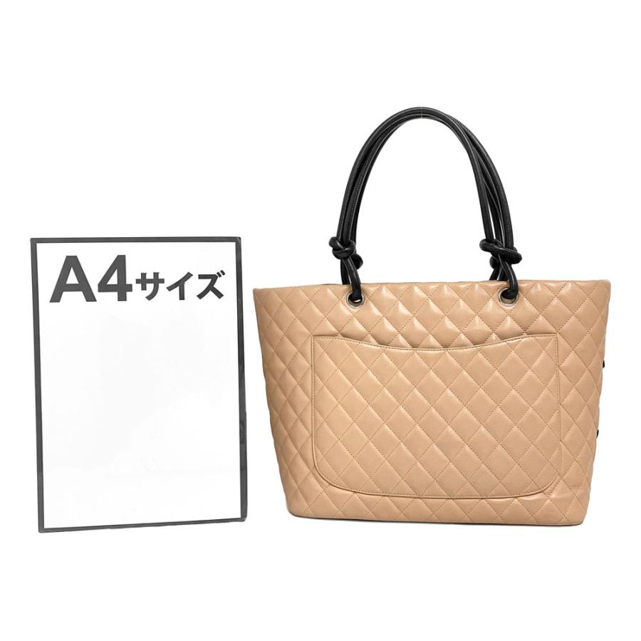[中古] シャネル カンボンライン ラージ トートバッグ A25169 セミショルダーバッグ ベージュ×ブラック マトラッセ ファスナー開閉 CHANELの画像