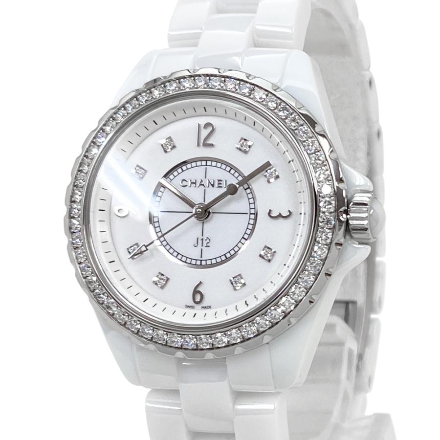 シャネル CHANEL H3110 J12 ダイヤベゼル 8Pダイヤ 白セラミック クォーツ レディース _947380 J12 [中古] シャネル ダイヤモンドベゼル H3110 クォーツ セラミック