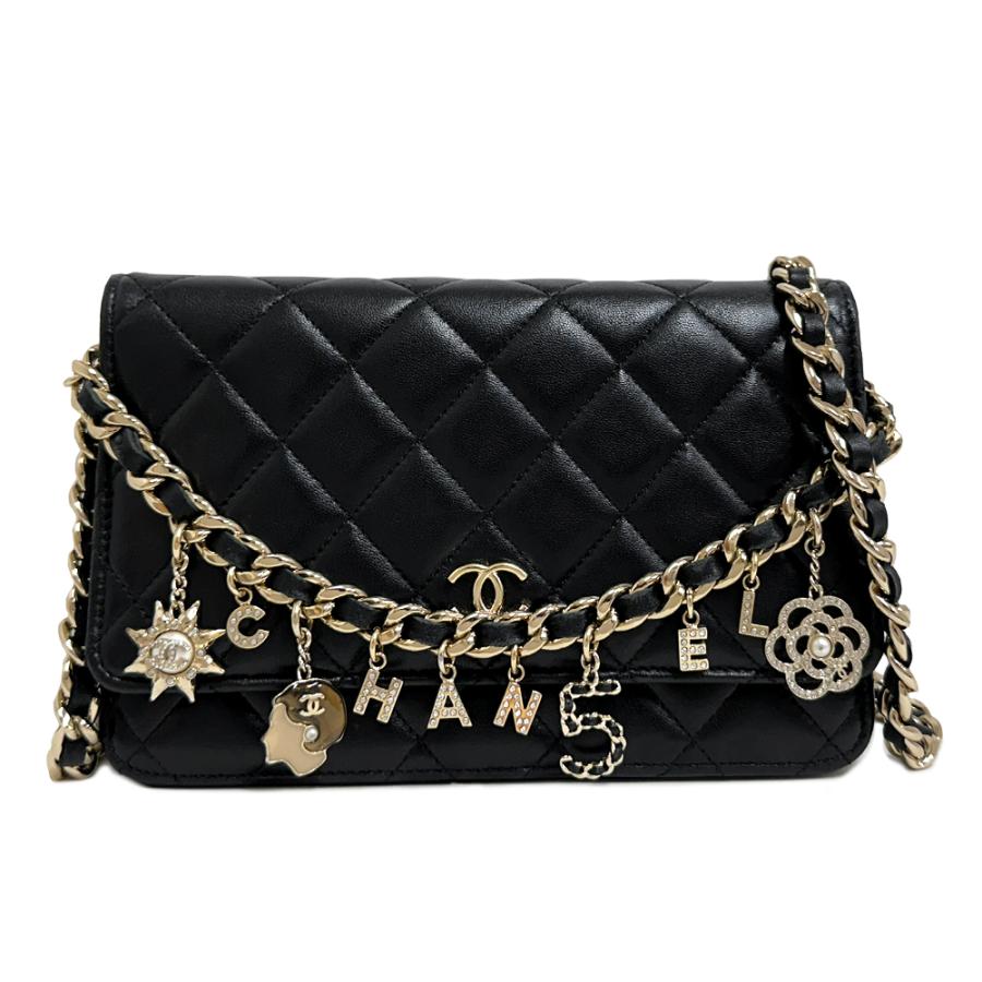 マトラッセ [中古] シャネル ラムスキン ロゴチャーム ウォレット オン