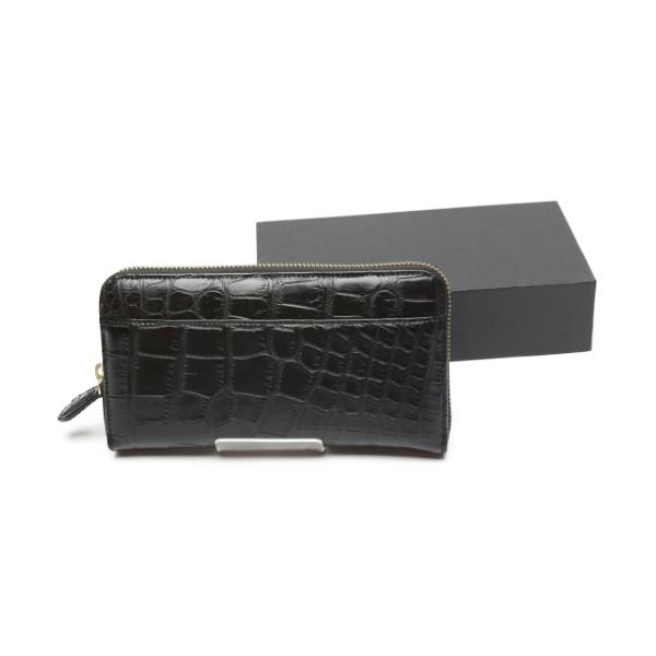 0621 長財布 ブラック 両サイド外ポケット付き ラウンドファスナー