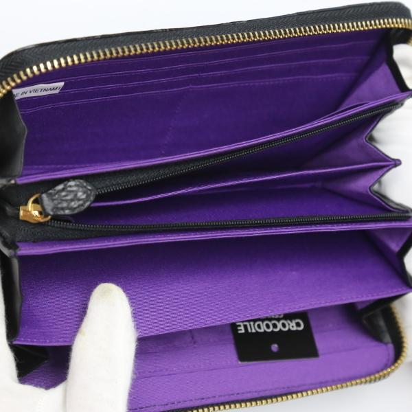 0621 長財布 ブラック 両サイド外ポケット付き ラウンドファスナー