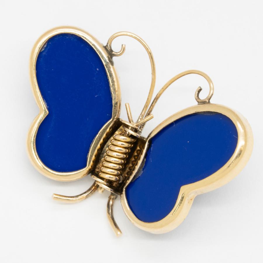 海外限定 0287 005 質イコー 中古 レディース 蝶デザイン パピヨン ラピス ブローチ K18yg イエローゴールド レディースアクセサリー