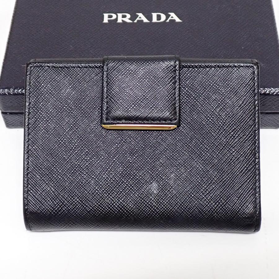 Prada 極美品 折り財布 黒 サフィアーノ マルティック レザー プラダ Prada 極美品 折り財布 黒 サフィアーノ マルティック レザー プラダ