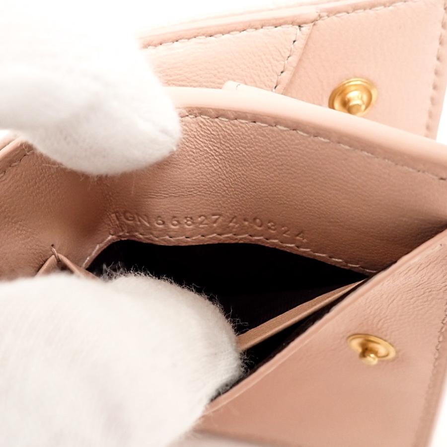 サンローラン 三つ折り財布 オリガミ タイニー ピンク レザー 箱、付属品付き サンローラン SAINT LAURENT モノグラム オリガミ タイニー