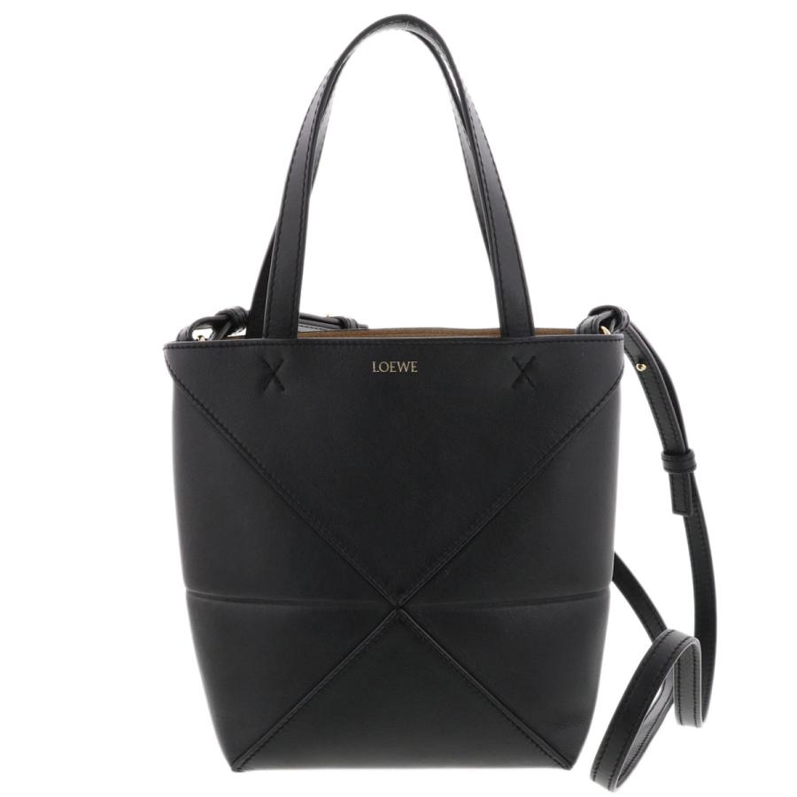 【値下げ】LOEWE ロエベ パズルフォルド トート ミニ ショルダーバッグ A657V25X01 レザー ブラック  レディース【中古】 LOEWE（ロエベ） 【値下げ】LOEWE パズルフォルド トート ミニ