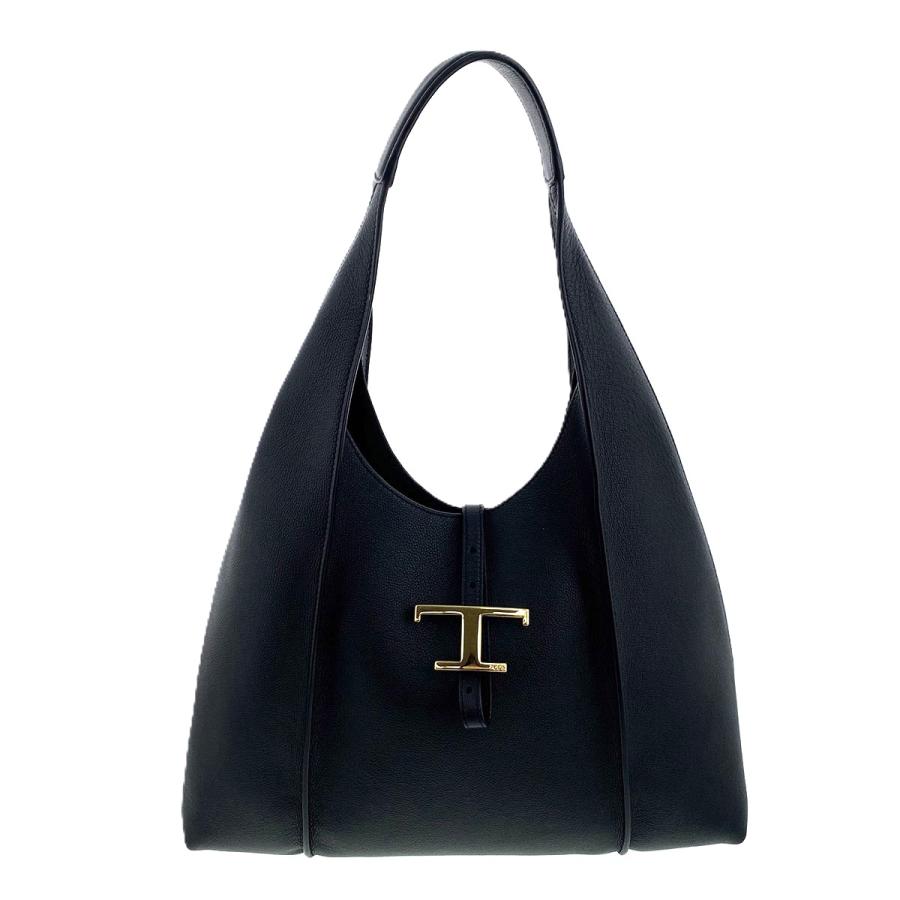 TOD’S トッズ Tタイムレス ホーボーバッグ ミディアム ショルダーバッグ XBWTSBE9300 レザー ブラック ゴールド金具  レディース【中古】 TOD'S（トッズ） TOD'S Tタイムレス ホーボーバッグ ミディアム