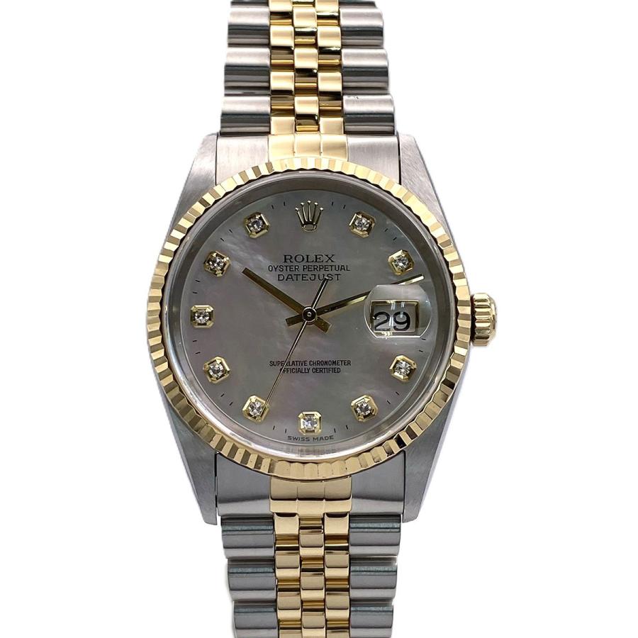 ROLEX ロレックス デイトジャスト MOP 10P 36ｍｍ ホワイトシェル U番 腕時計 16233NG ステンレススチール K18ゴールド ホワイト【中古】 ROLEX（ロレックス） デイトジャスト MOP 10P 36mm ホワイトシェル U