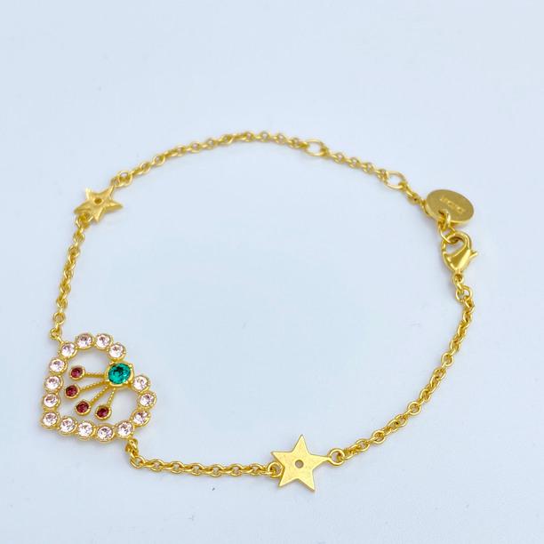レディース 美品 Christian Diorハートラインストーンブレスレット 