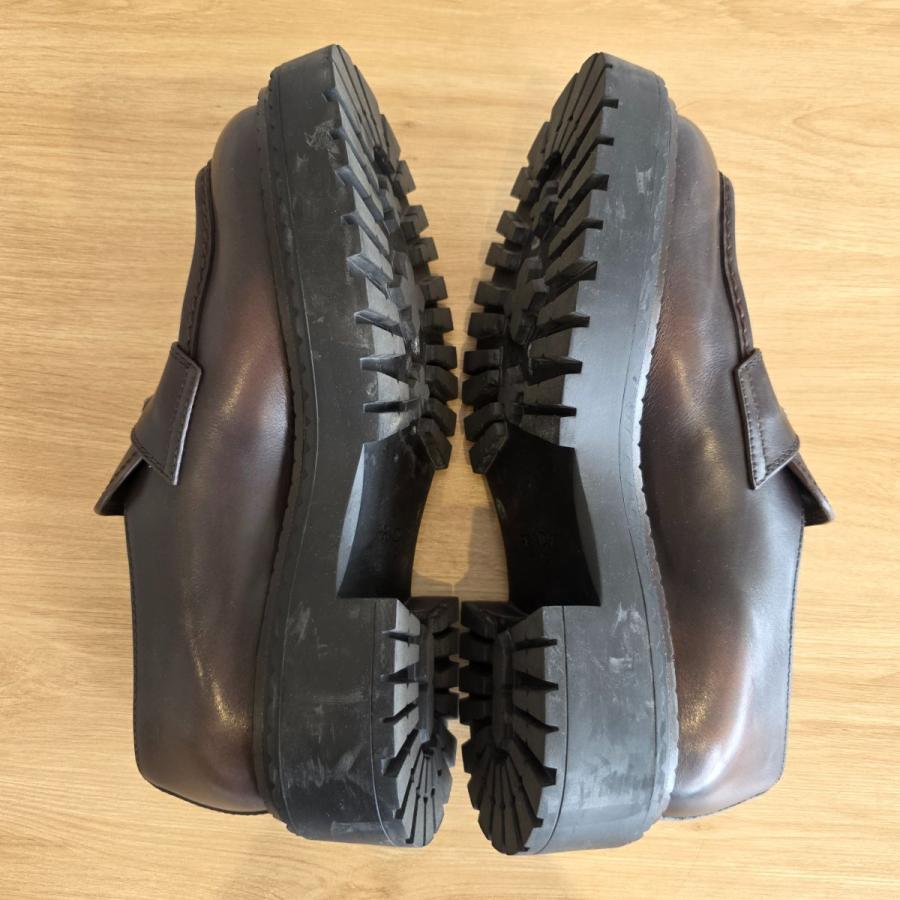 【値下げ】PRADA プラダ 25SS ダメージ加工 ラバーソール トライアングルロゴ 三角ロゴ 厚底 8 27ｃｍ ローファー ダブルチョコレート 中古_7
