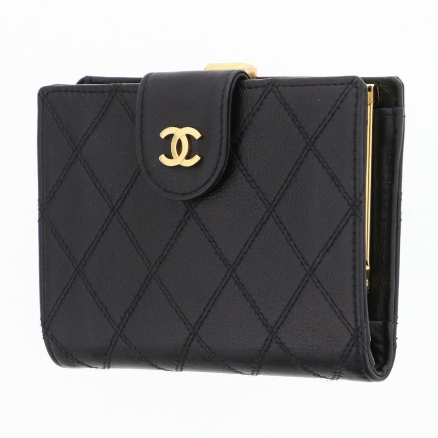 シャネル 財布 ビコローレ マトラッセ ココマーク コンパクト レザー 黒 CHANEL（シャネル） ビコローレ 二つ折り がま口財布 二つ折り財布