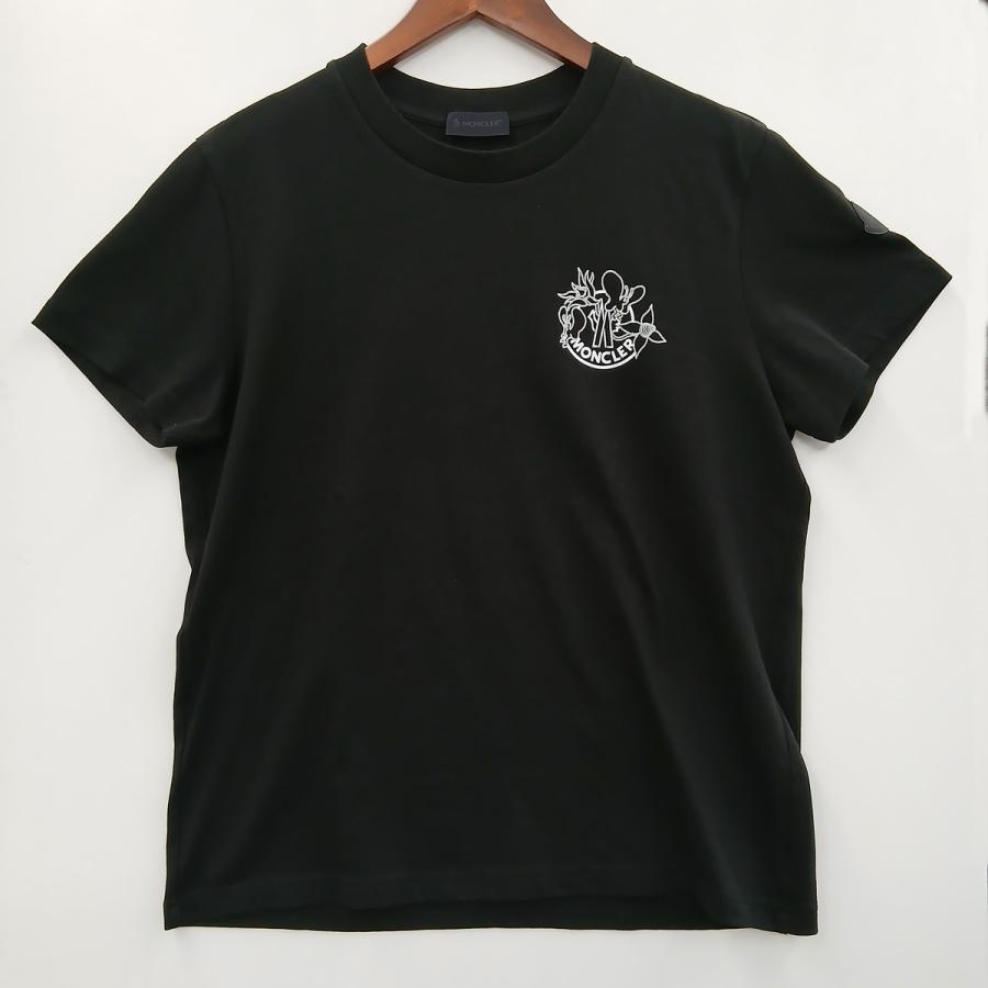 MONCLER ロゴプリント Tシャツ ブラック MONCLER（モンクレール） ロゴプリントTシャツ 半袖Tシャツ コットン