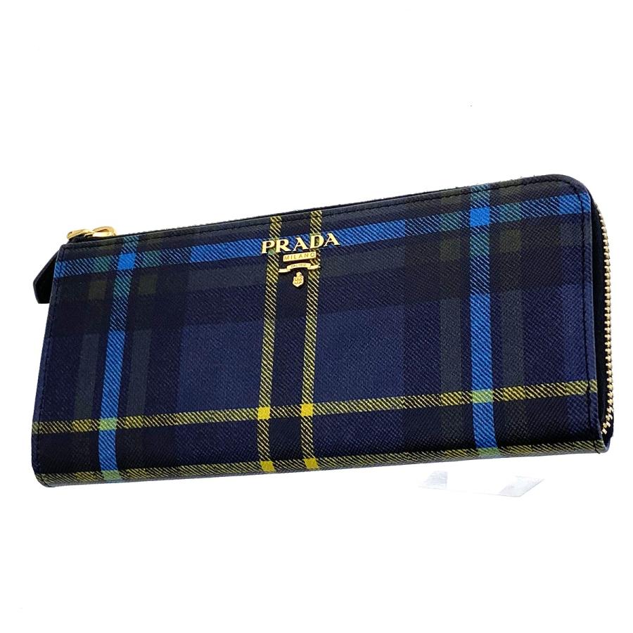 PRADA（プラダ） サフィアーノ L字ファスナー タータンチェック柄 長 