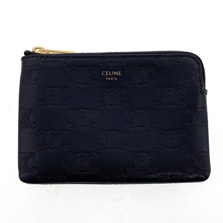✨️極美品 セリーヌ フック付き＆カードポーチ トリオンフ エンボス 黒 CELINE（セリーヌ） トリオンフ エンボス フック付き コイン＆カード