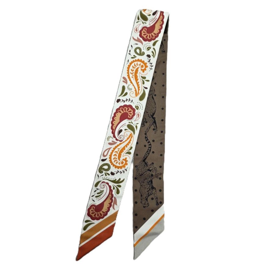 HERMES エルメス 24AW GUEPARDS BANDANA チーター バンダナ ツイリー スカーフ シルク ホワイト  レディース【中古】 HERMES（エルメス） 24AW GUEPARDS BANDANA チーター バンダナ