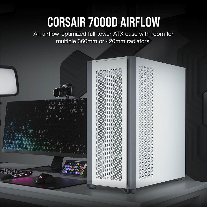 CORSAIR 7000D airflow TG WHT 右サイド給排気対応、強化ガラスパネル 