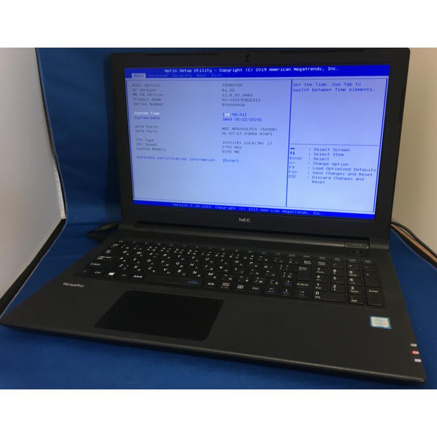 美品】 NEC VersaPro VJV27F-3 （i7-7500U 2.7GHz / 8GB / 500GB HDD 