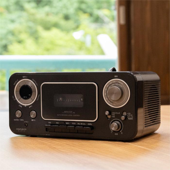 アナバス CDラジオカセットレコーダー CD-C330-B ブラック ワイドFM | ANABAS