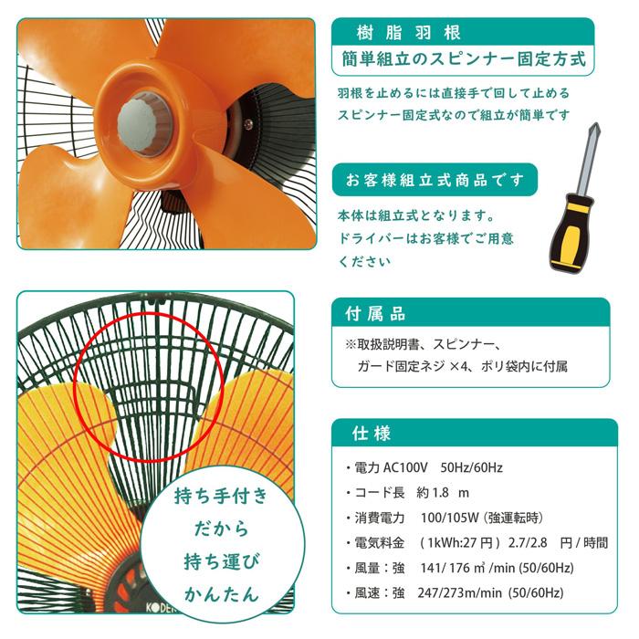 広電 KODEN 扇風機 工業扇 43.5cm 樹脂羽根 据置型 CFF435DPA｜pc-akindo-y｜03