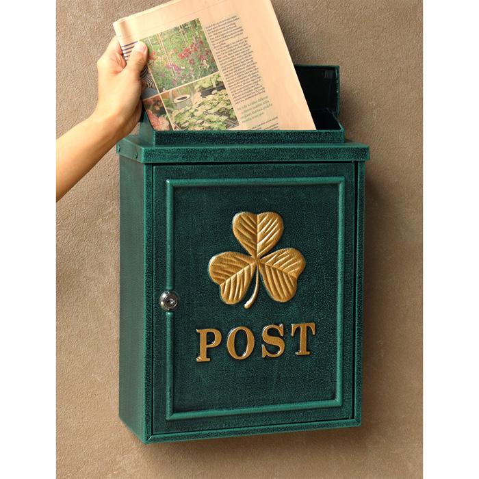 MOJYU 鋳物壁掛けポスト グリーン WM-069 ポスト 郵便ポスト 郵便ポスト 鋳物壁掛けポスト Clover クローバー WM-069
