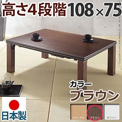 高さ4段階調節 折れ脚こたつ フラットローリエ 108×75cm こたつ