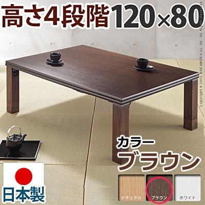 高さ4段階調節 折れ脚こたつ フラットローリエ 120×80cm こたつ