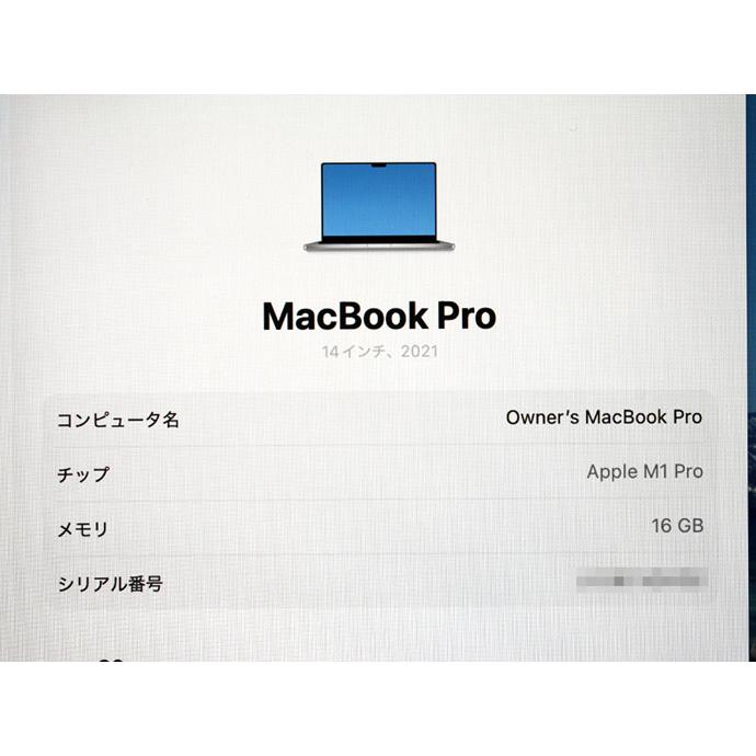 Apple Macbook Pro 14-inch,2021 MKGT3J/A A2442 シルバー M1 Pro 10コア搭載 メモリ 16GB SSD 1TB Aランク H22H 中古の画像