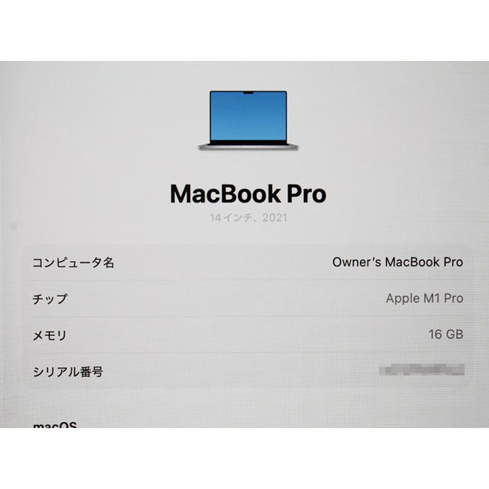 Apple Macbook Pro 14-inch,2021 MKGT3J/A A2442 シルバー M1 Pro 10コア搭載 メモリ 16GB SSD 1TB Bランク H23H 中古の画像