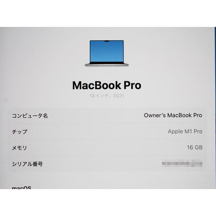 Apple Macbook Pro 14-inch,2021 MKGT3J/A A2442 シルバー M1 Pro 10コア搭載 メモリ 16GB SSD 1TB Aランク H27H 中古の画像