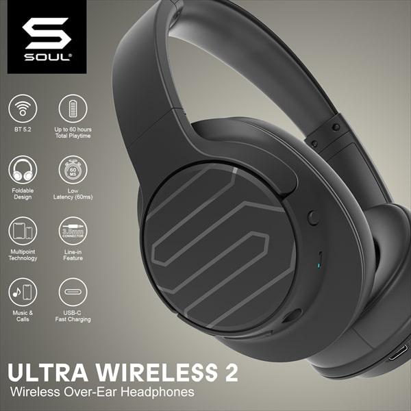 SOUL UW-SU76BK ワイヤレスヘッドホン ULTRA WIRELESS 2 BLACK : PC&