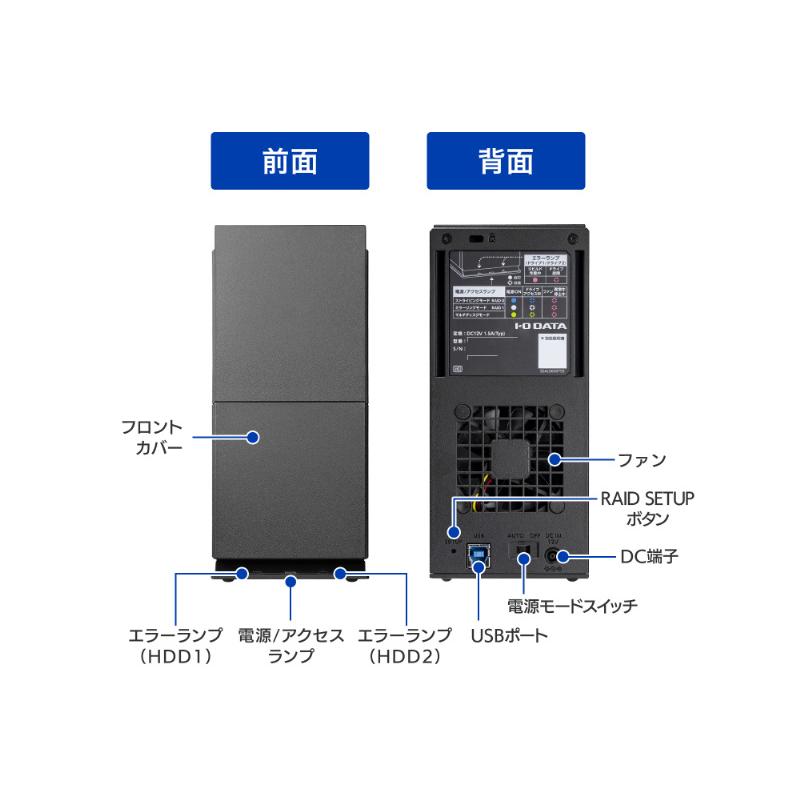 IODATA HDW-UTNB4 法人向け 5年保証 RAID対応 2ドライブ 外付けハードディスク（USB 5Gbps） 4TBの画像
