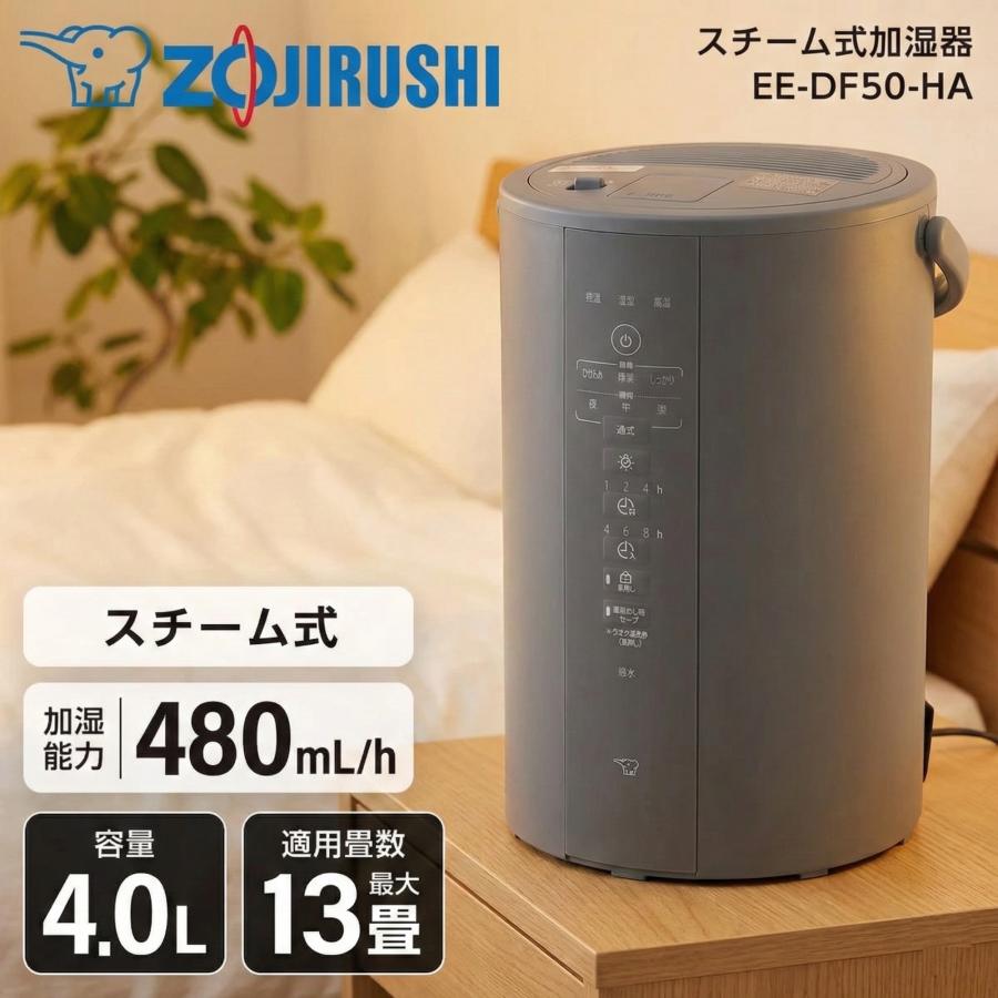 象印マホービン EE-DF50-HA スチーム式加湿器 4.0L グレー 480ml/ h