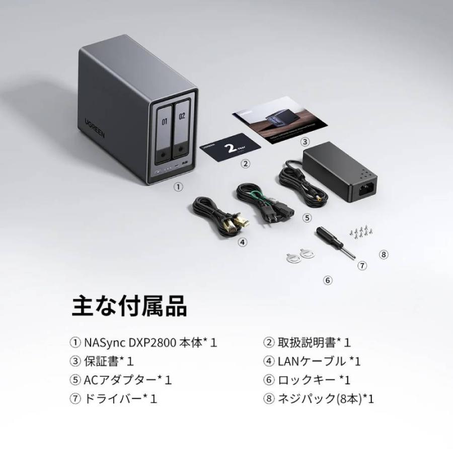 UGREEN NASync DXP2800 2ベイデスクトップnasキット 2年保証付