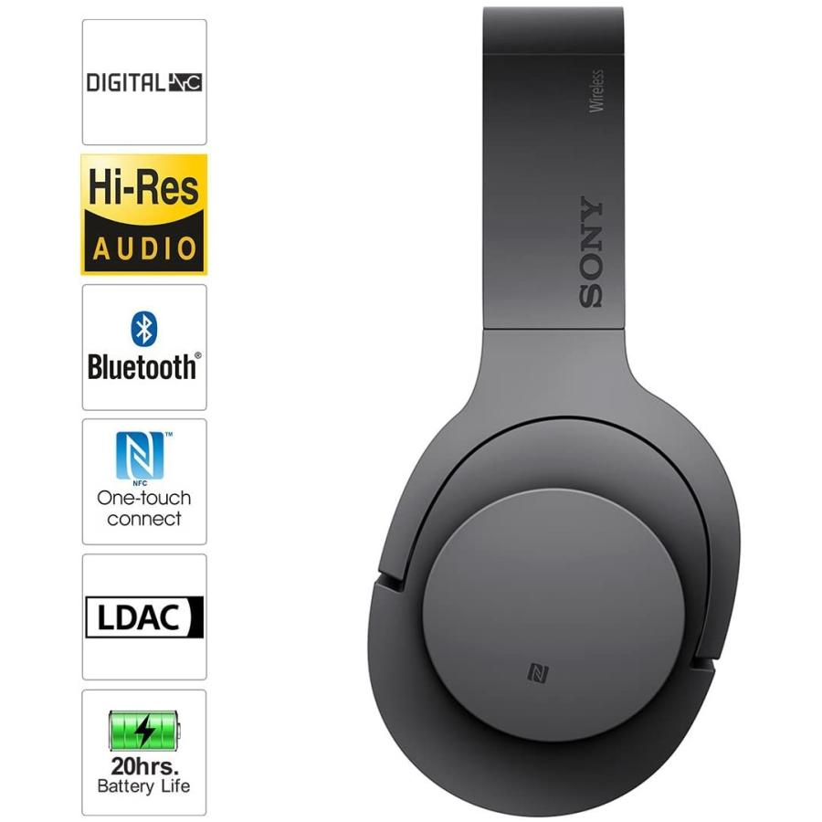 ソニー SONY ワイヤレスノイズキャンセリングヘッドホン h.ear on Wireless NC MDR-100ABN :  Bluetooth/ハイレゾ対応 マイク付き チャコールブラック 化粧箱付き