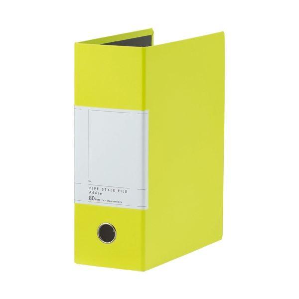 TANOSEE 両開きパイプ式ファイルSt A4タテ 800枚収容 80mmとじ 背幅107mm ライムグリーン 1セット（10冊）