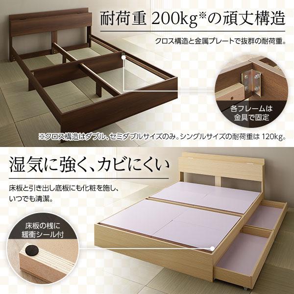 送料無料日本正規品 ベッド シングル 2層ポケットコイルマットレス付き ブラウン 収納付き 宮付 棚付 コンセント付
