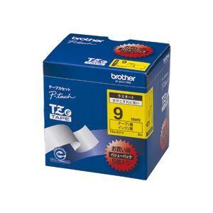 ブラザー BROTHER ピータッチ TZeテープ ラミネートテープ 9mm 黄/黒文字 業務用パック TZE-621V 1パック(5個)