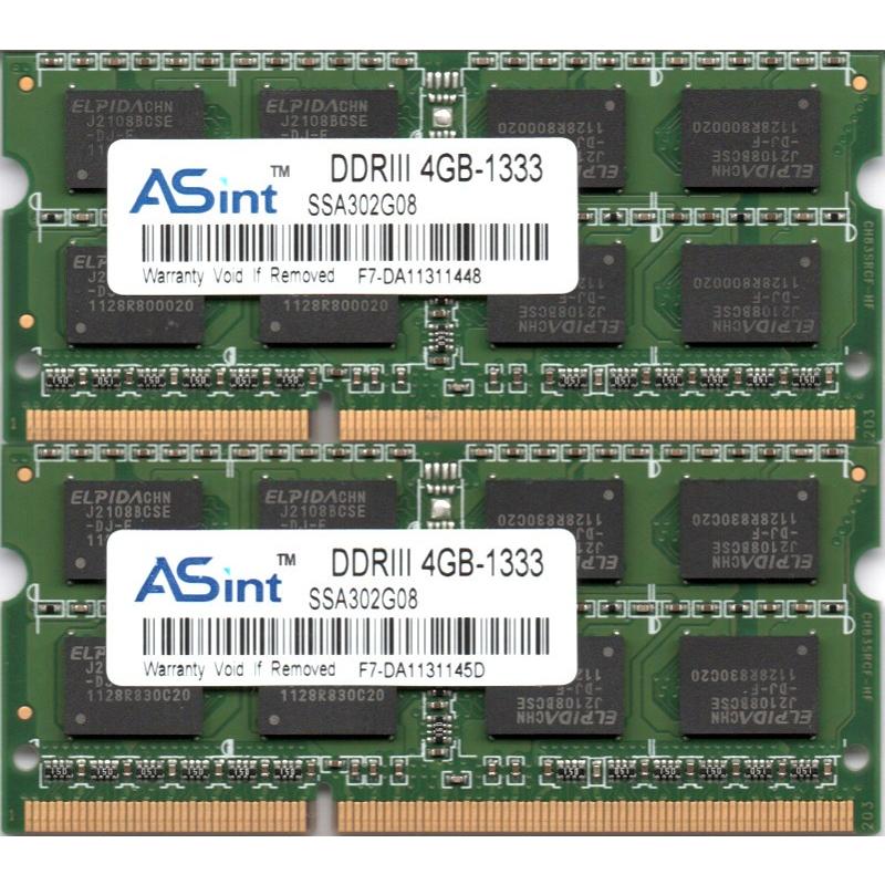 ASint PC3-10600S (DDR3-1333) 4GB x 2枚組み 合計8GB SO-DIMM 204pin ノートパソコン用 ...