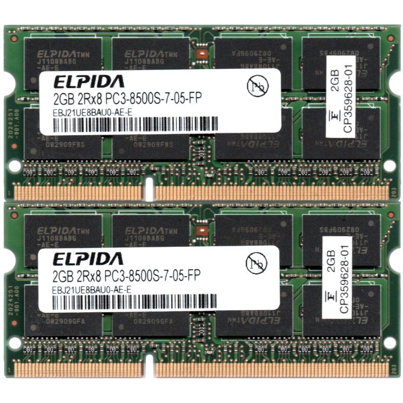 ELPIDA エルピーダ PC3-8500S (DDR3-1066) 2GB x 2枚組み 合計4GB SO-DIMM 204pin ノートパソコン用 メモリ 両面実装 (2Rx8)の2枚組 動作保証品【中古】 :8500S-2Gx2-ELPIDA:電子部品商会 通販 