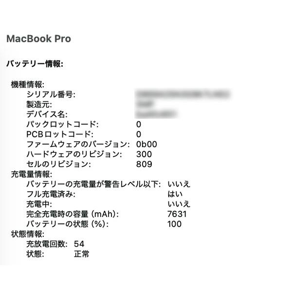 MacBook Pro APPLE 16インチ 2019【Core i7 2.6GHz/16GB/SSD512GB
