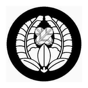 家紋シール 4057_上がり藤に違い鷹の羽 布タイプ 直径 40mm 丸型 白紋