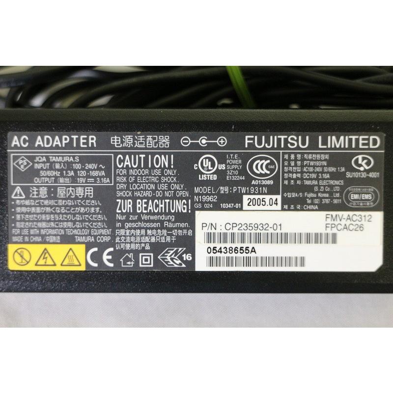純正　富士通FMVノートパソコン用　ＡＣアダプター  UJ97/FMV-AC312   19V-3.16A　【2118】　 | 富士通 | 01