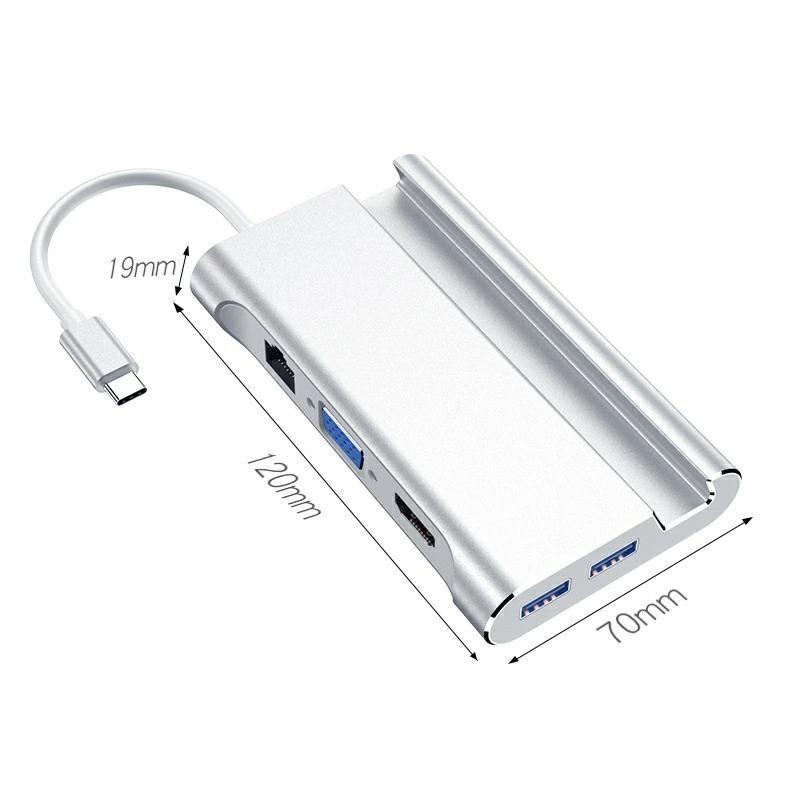 タイプＣ Type-C USB ハブ Hub 高速USB 3.0ポート USB-C 充電ポート VGA HDMI 有線LAN スタンド アルミニウム合金 コンパクト 多機能
