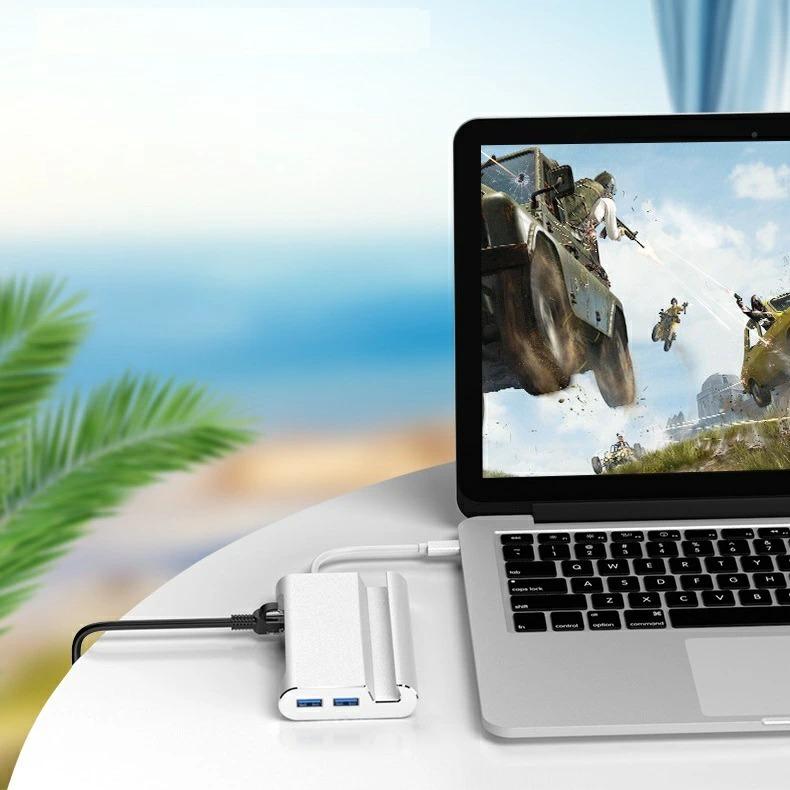 タイプＣ Type-C USB ハブ Hub 高速USB 3.0ポート USB-C 充電ポート VGA HDMI 有線LAN スタンド アルミニウム合金 コンパクト 多機能