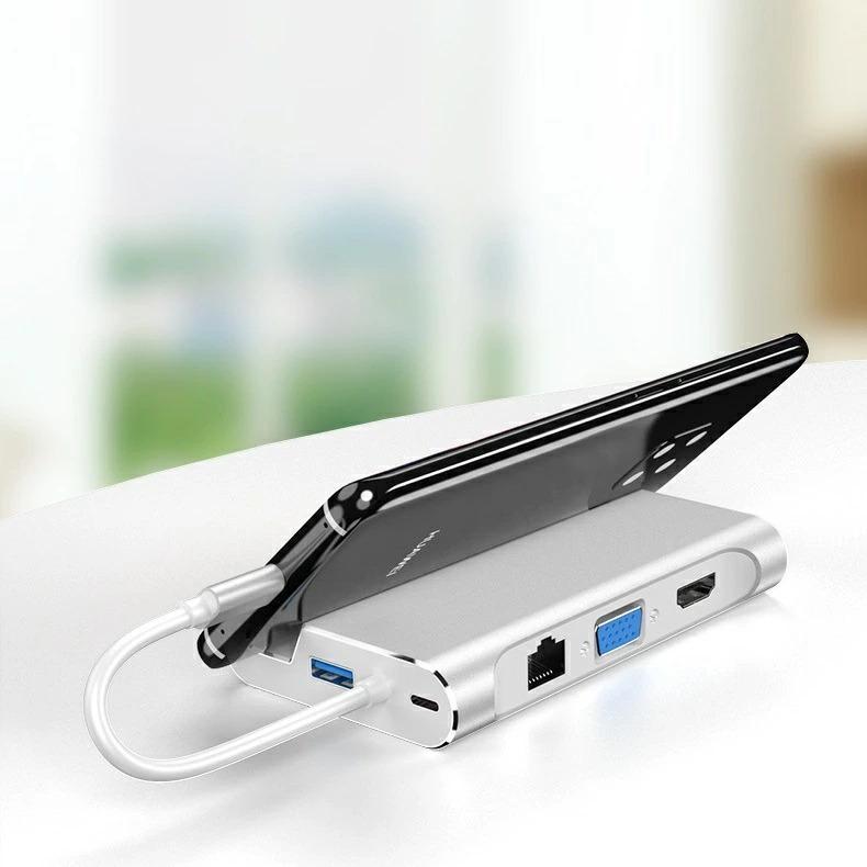 タイプＣ Type-C USB ハブ Hub 高速USB 3.0ポート USB-C 充電ポート VGA HDMI 有線LAN スタンド アルミニウム合金 コンパクト 多機能