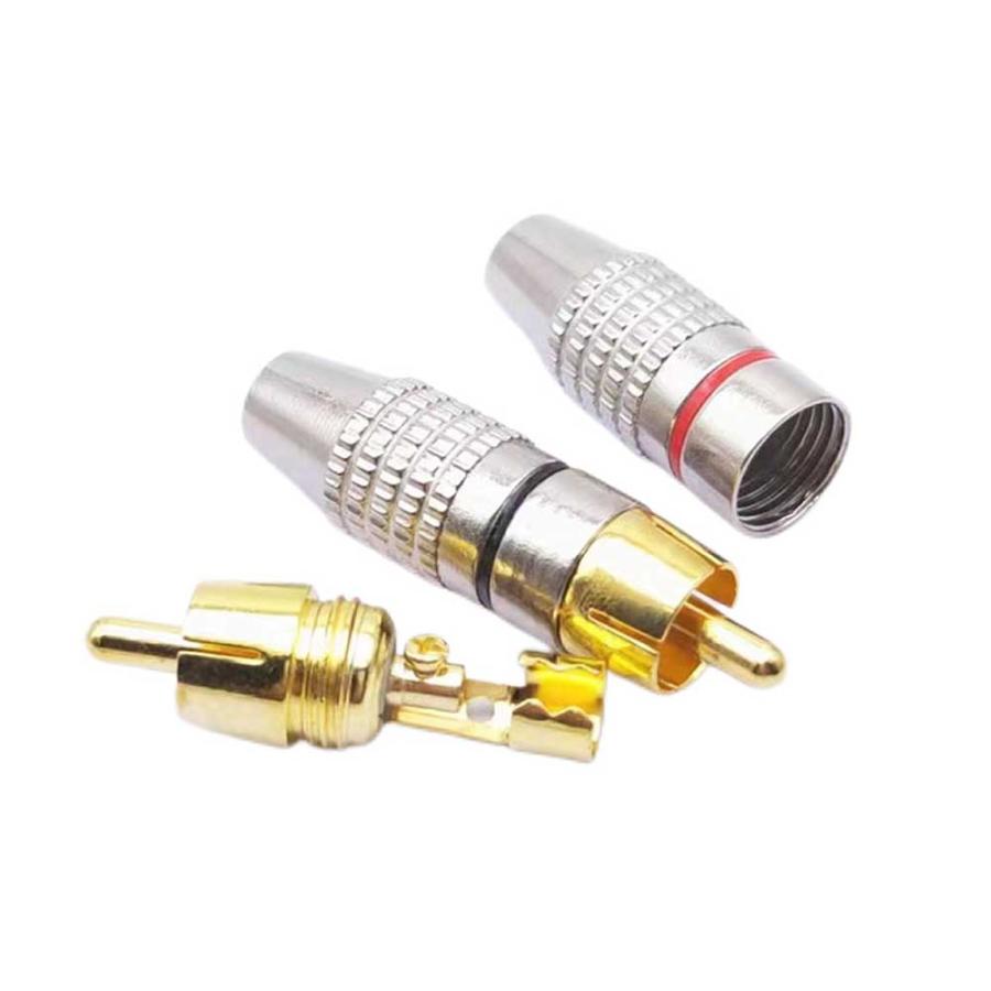 送料無料】金メッキ RCA プラグ 端子 はんだレス タイプ オス PLUG