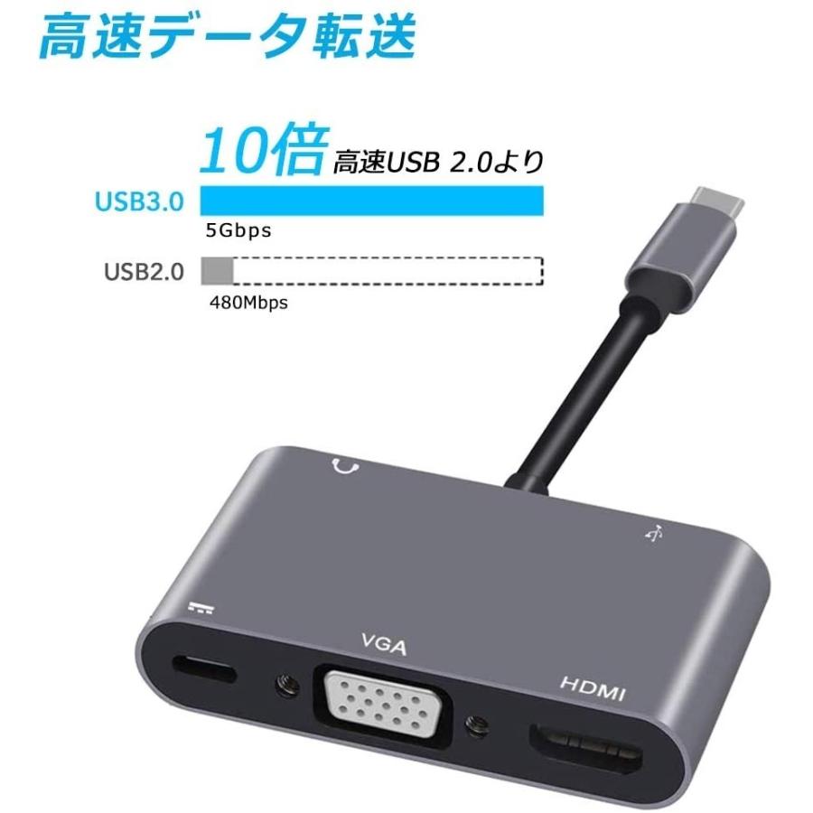 【送料無料】USB Type C HDMI VGA 変換 アダプタ 5in1 USB C ハブ 4k HDMI/VGA//USB3.0/PD充電ポート スペースグレイ｜pcastore｜03