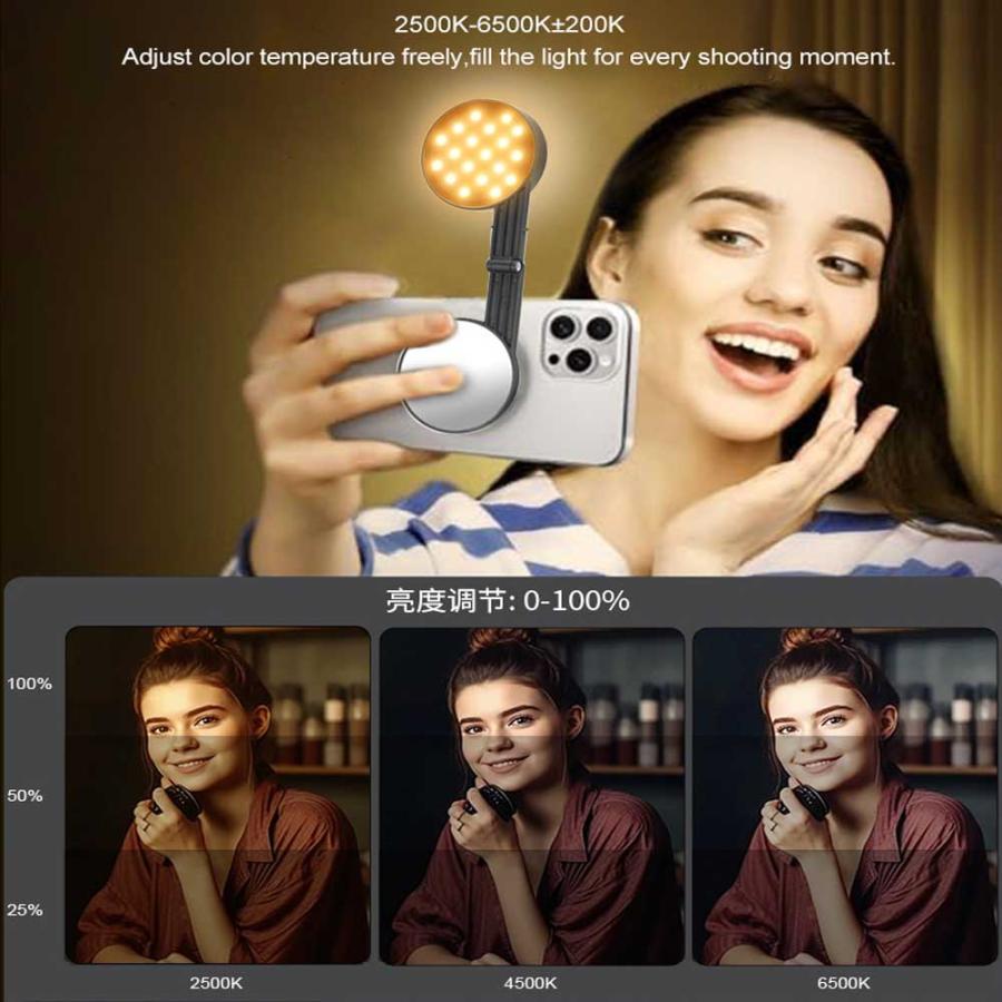 スマホ用LEDフィルライト 自撮りライト 撮影用ライト MagSafe対応 M38